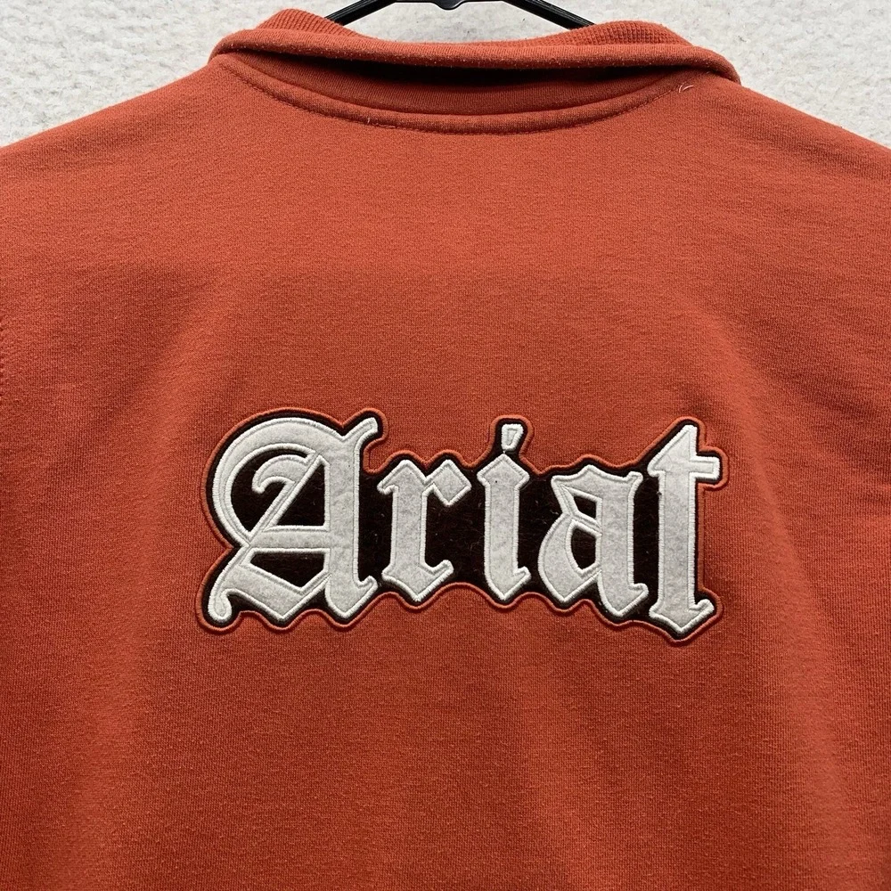 Ariat Sweater Mens Small S Orange T-Snap Collared Spellout Crest Cowboy Western